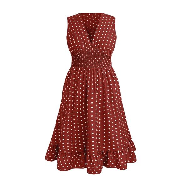 Unbranded Dresses & Skirts - Sleeveless Red Polka Dot Smocked Waist Dress